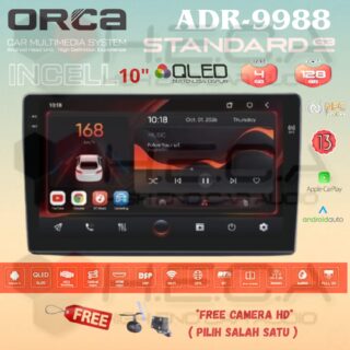 ORCA Standard G3 4/128 GB 10 inch Android NFC QLED ADR-9988 Head Unit Mobil Android 10" Tape TV + Kamera Parkir