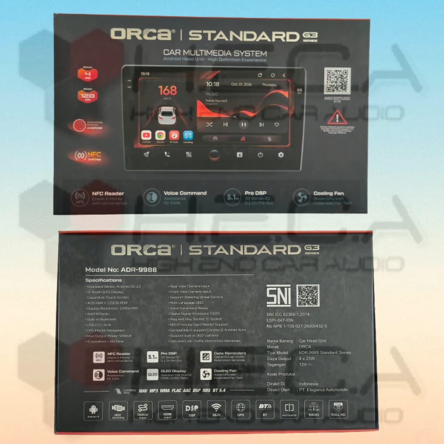 ORCA Standard G3 4/128 GB 10 inch Android NFC QLED ADR-9988 Head Unit Mobil Android 10" Tape TV + Kamera Parkir - Image 4