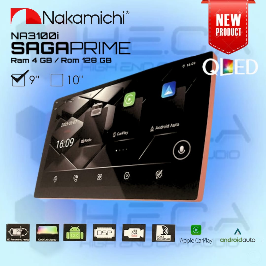 Nakamichi SAGA PRIME 4/128 GB 9" Inch QLED NA-3100I Head Unit CarPlay Android Tape Mobil