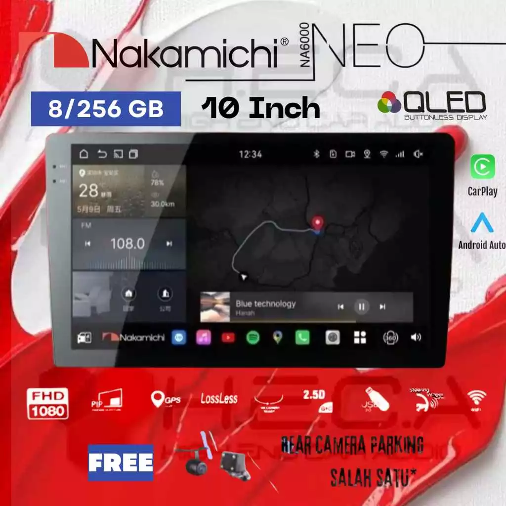 Nakamichi NA6000 NEO Series 8/256 GB 10" Inch Head Unit Android NA-6000 Tape Mobil + Kamera Mundur