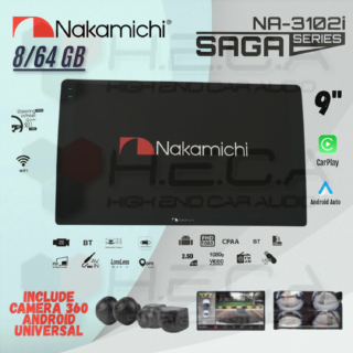 Nakamichi SAGA Series 8/64 GB 9" Inch QLED NA-3102i Head Unit CarPlay Android Tape Mobil + Camera 360