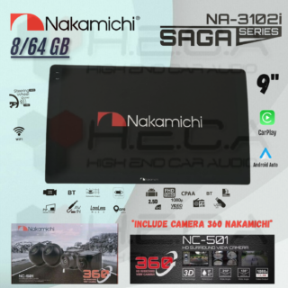 Nakamichi SAGA Series 8/64 GB 9" Inch QLED NA-3102i Head Unit CarPlay Android Tape Mobil + Camera 360 Nakamichi