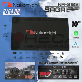 Nakamichi SAGA Series 8/64 GB 10" Inch QLED NA-3102i Head Unit CarPlay Android Tape Mobil + Camera 360 Nakamichi