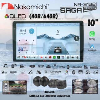Nakamichi SAGA Series 4/64 GB 10" Inch QLED NA-3102i Head Unit CarPlay Android Tape Mobil + Camera 360