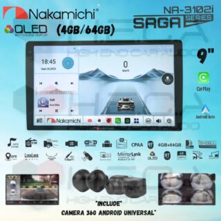Nakamichi SAGA Series 4/64 GB 9" Inch QLED NA-3102i Head Unit CarPlay Android Tape Mobil + Camera 360