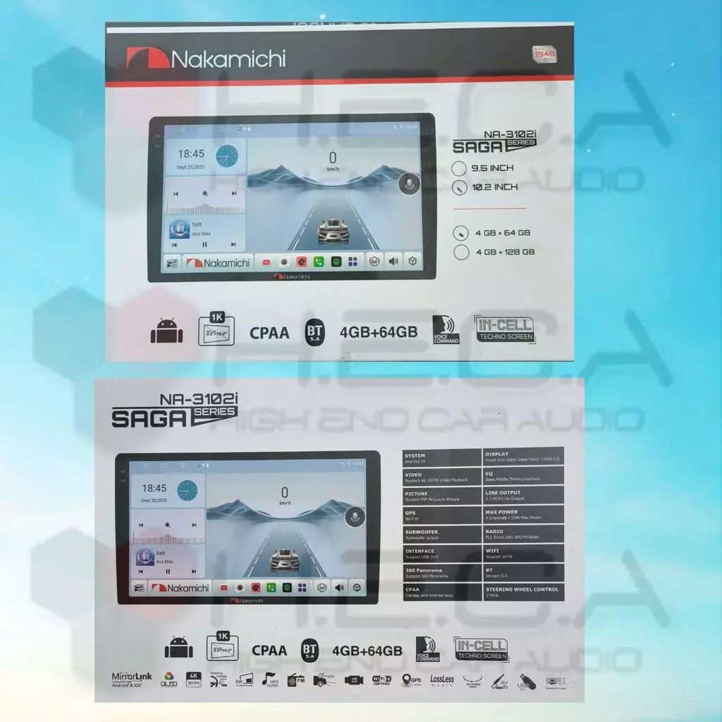 Nakamichi SAGA Series 4/64 GB 9" Inch QLED NA-3102i Head Unit CarPlay Android Tape Mobil + Camera 360 Nakamichi - Image 3