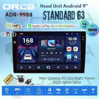 ORCA Standard G3 4/128 GB 9 inch Android NFC QLED ADR-9988 Gen3 Gen 3 Head Unit Mobil 9" Tape TV + Kamera Parkir