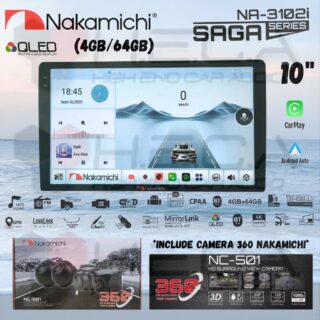 Nakamichi SAGA Series 4/64 GB 10" Inch QLED NA-3102i Head Unit CarPlay Android Tape Mobil + Camera 360 Nakamichi