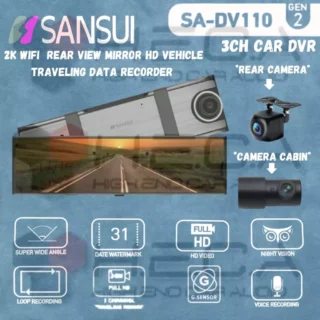 Sansui DVR spion SA-DV110 Gen2 Dashcam 2K 3-Channel Camera Kabin Rear Front Recorder Mobil Dash Cam Kamera 3ch SADV110