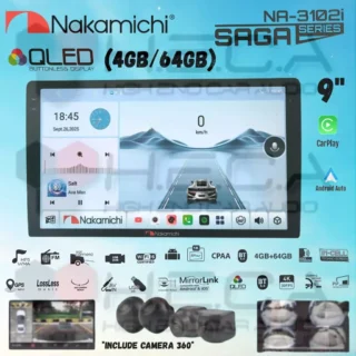 Nakamichi SAGA Series 4/64 GB 9" Inch QLED NA-3102i Head Unit CarPlay Android Tape Mobil + Camera 360