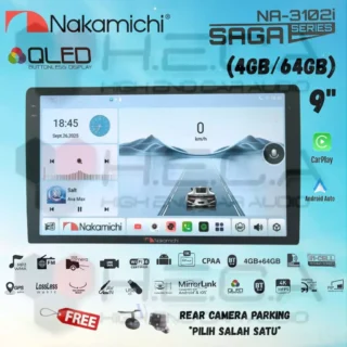 Nakamichi SAGA Series 4/64 GB 9" Inch QLED NA-3102i Head Unit Carplay Android Tape Mobil + Kamera Mundur