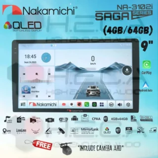 Nakamichi SAGA Series 4/64 GB 9" Inch QLED NA-3102i Head Unit CarPlay Android Tape Mobil + Camera AHD