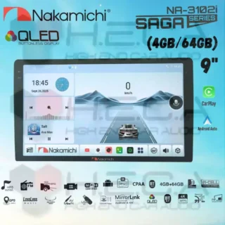 Nakamichi SAGA Series 4/64 GB 9" Inch QLED NA-3102i Head Unit CarPlay Android Tape Mobil