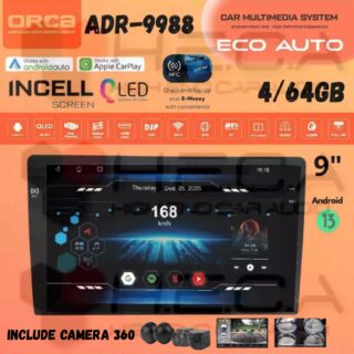 Orca ADR-9988 Eco Auto Series NFC 4/64 GB Android 9" Inch Head Unit Tape Mobil + Camera 360
