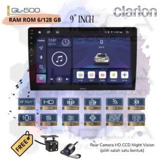 Clarion GL-500 Android RAM 6/128 GB 9” Inch Head Unit Tape Audio Mobil GL500 + Kamera Mundur