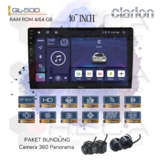 Clarion GL-500 Android RAM 4/64 GB 10” Inch Head Unit Tape Audio Mobil GL500 + Camera 360 Panorama