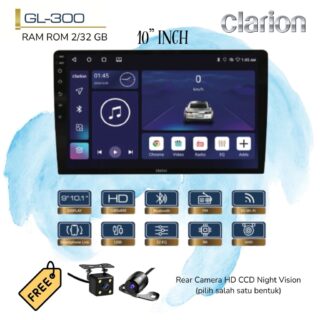 Clarion GL-300 Android RAM 2/32 GB Layar 10” Inch Head Unit Tape TV Mobil GL300 + Kamera Parkir