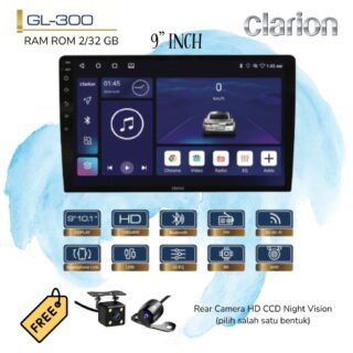 Clarion GL-300 Android RAM 2/32 GB Layar 9” Inch Head Unit Tape TV Mobil GL300 + Kamera Parkir