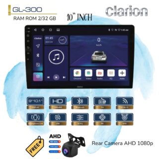 Clarion GL-300 Android RAM 2/32 GB Layar 10” Inch Head Unit Tape TV Mobil GL300 + Rear Camera AHD