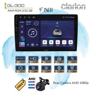 Clarion GL-300 Android RAM 2/32 GB Layar 9” Inch Head Unit Tape TV Mobil GL300 + Rear Camera AHD