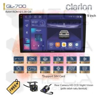 Clarion GL-700 Android RAM 6/128 GB 9” inch Head Unit Tape TV Mobil + Kamera Mundur