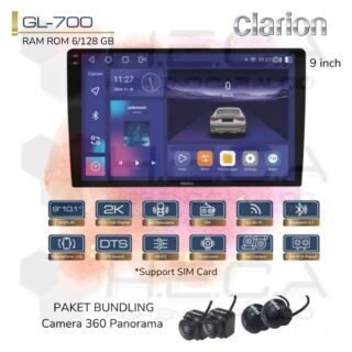 Clarion GL-700 Android RAM 6/128 GB 9” inch Head Unit Tape TV Mobil + Camera 360 Panorama
