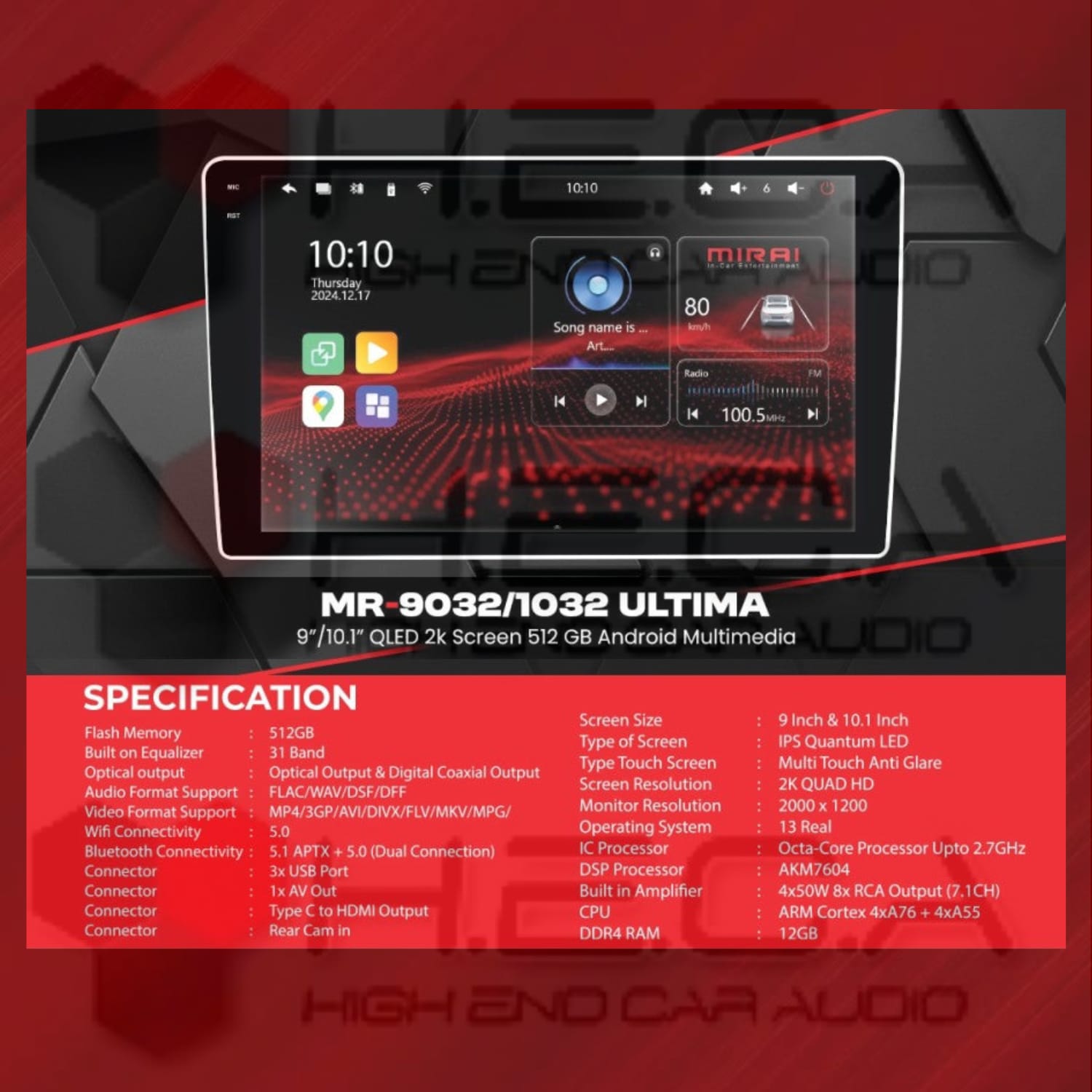 Mirai MR-9032 ULTIMA 10” inch 12/512 GB Head Unit Android 2K Tape TV Mobil 12+512 GB + Camera AHD - Image 4