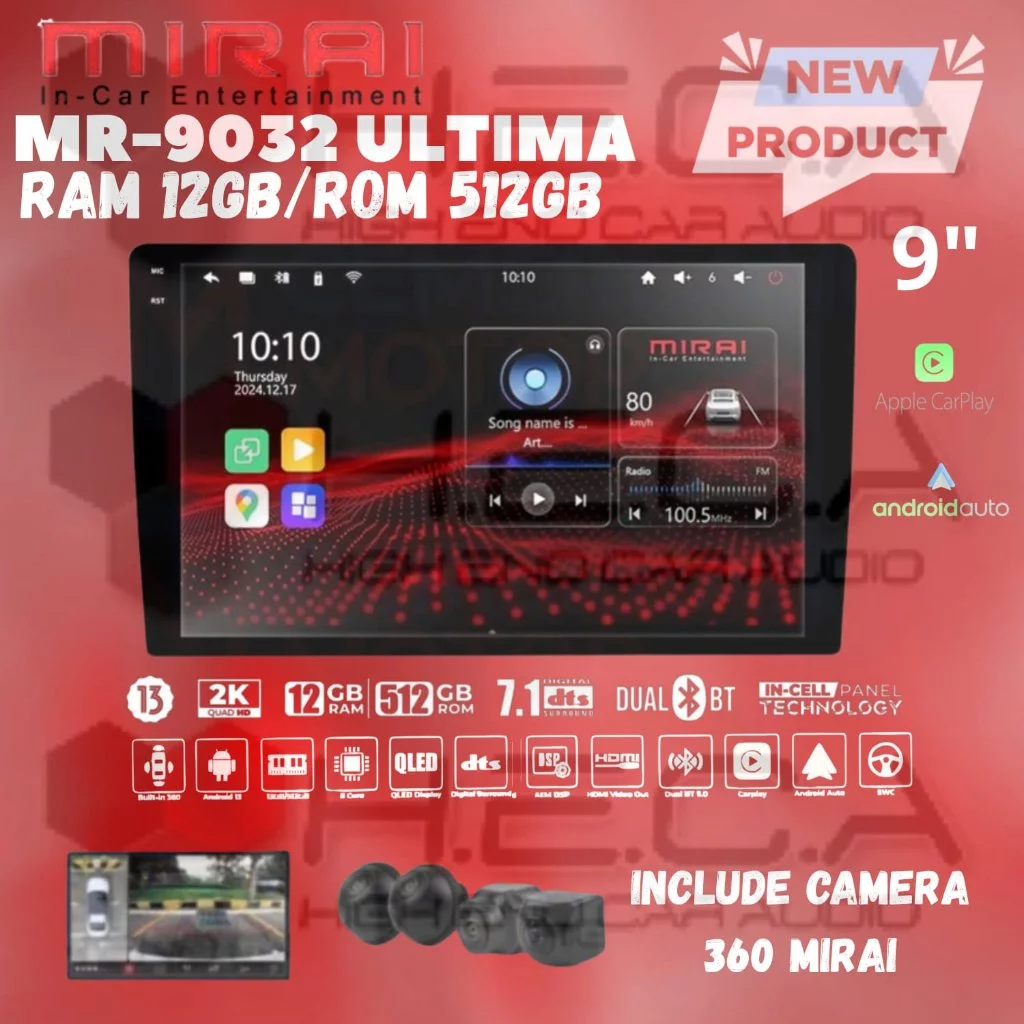 Mirai MR-9032 ULTIMA 9” inch 12/512 GB Head Unit Android 2K Tape TV Mobil 12+512 GB + Camera 360 Mirai