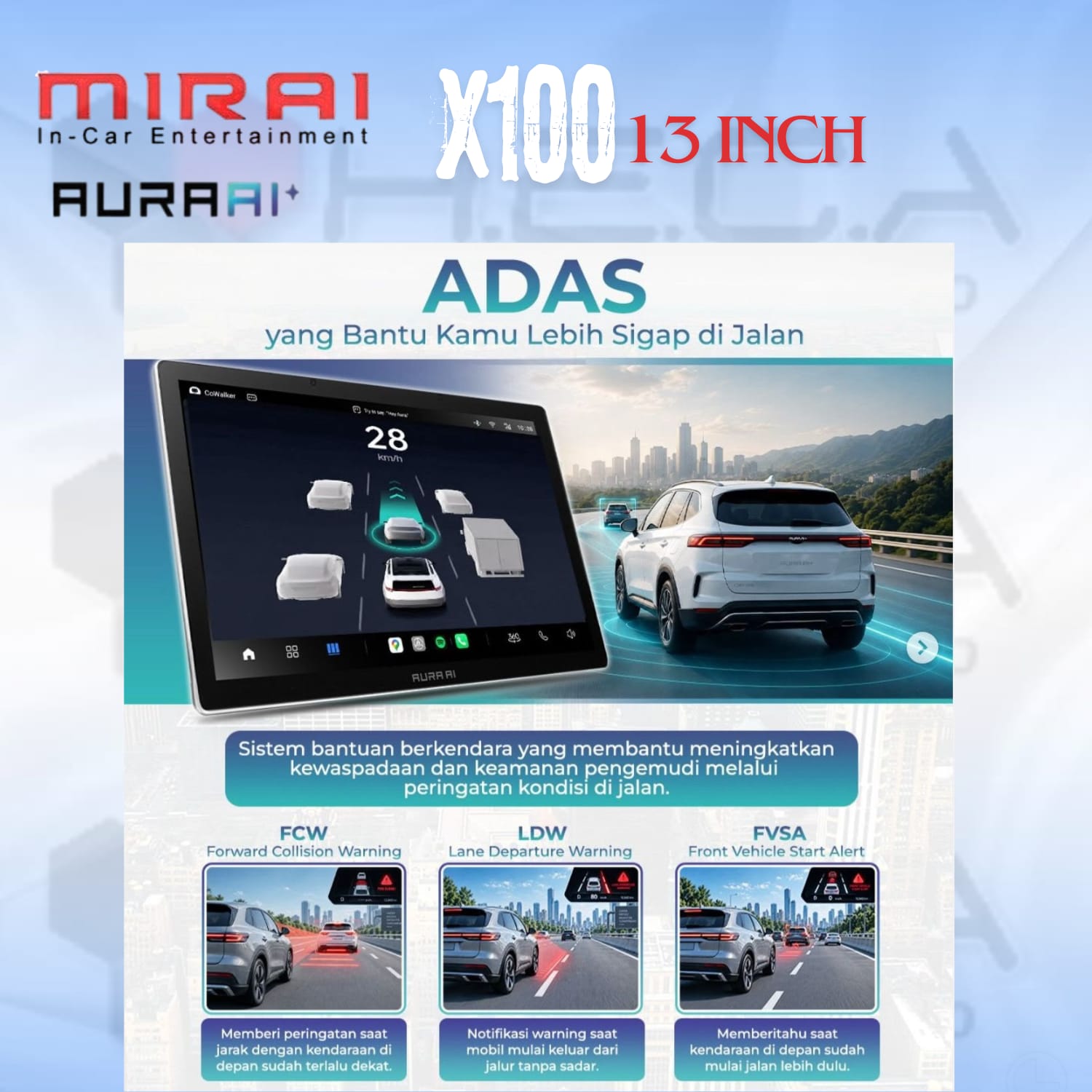 MIRAI AURA AI+ X100 13" Inch 8/256 GB Head Unit Android 2K AI Tape TV Mobil 8+256 GB + Camera ADAS - Image 2