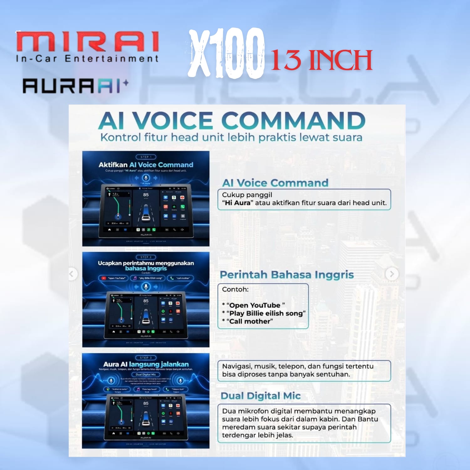 MIRAI AURA AI+ X100 13" Inch 8/256 GB Head Unit Android 2K AI Tape TV Mobil 8+256 GB + Camera ADAS - Image 4