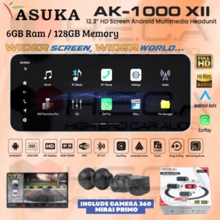 Asuka AK-1000 XII 6/128 GB Head Unit Android 12,3" inch HI-RES Audio Tape TV Mobil AK1000 XII 6+128 + Camera 360 Mirai PRIMO