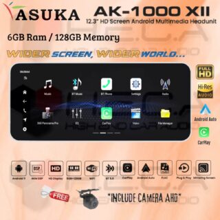 Asuka AK-1000 XII 6/128 GB Head Unit Android 12,3" inch HI-RES Audio Tape TV Mobil AK1000 XII 6+128 + Camera AHD
