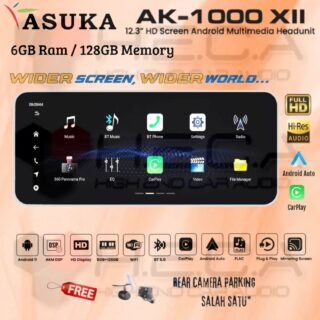 Asuka AK-1000 XII 6/128 GB Head Unit Android 12,3" inch HI-RES Audio Tape TV Mobil AK1000 XII 6+128 + Camera HD