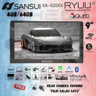 Sansui RYUU Gen3 QLED NFC 4/64 GB Android 9" Inch G3 SA-5200I Head Unit Tape TV Mobil Double din + Camera HD