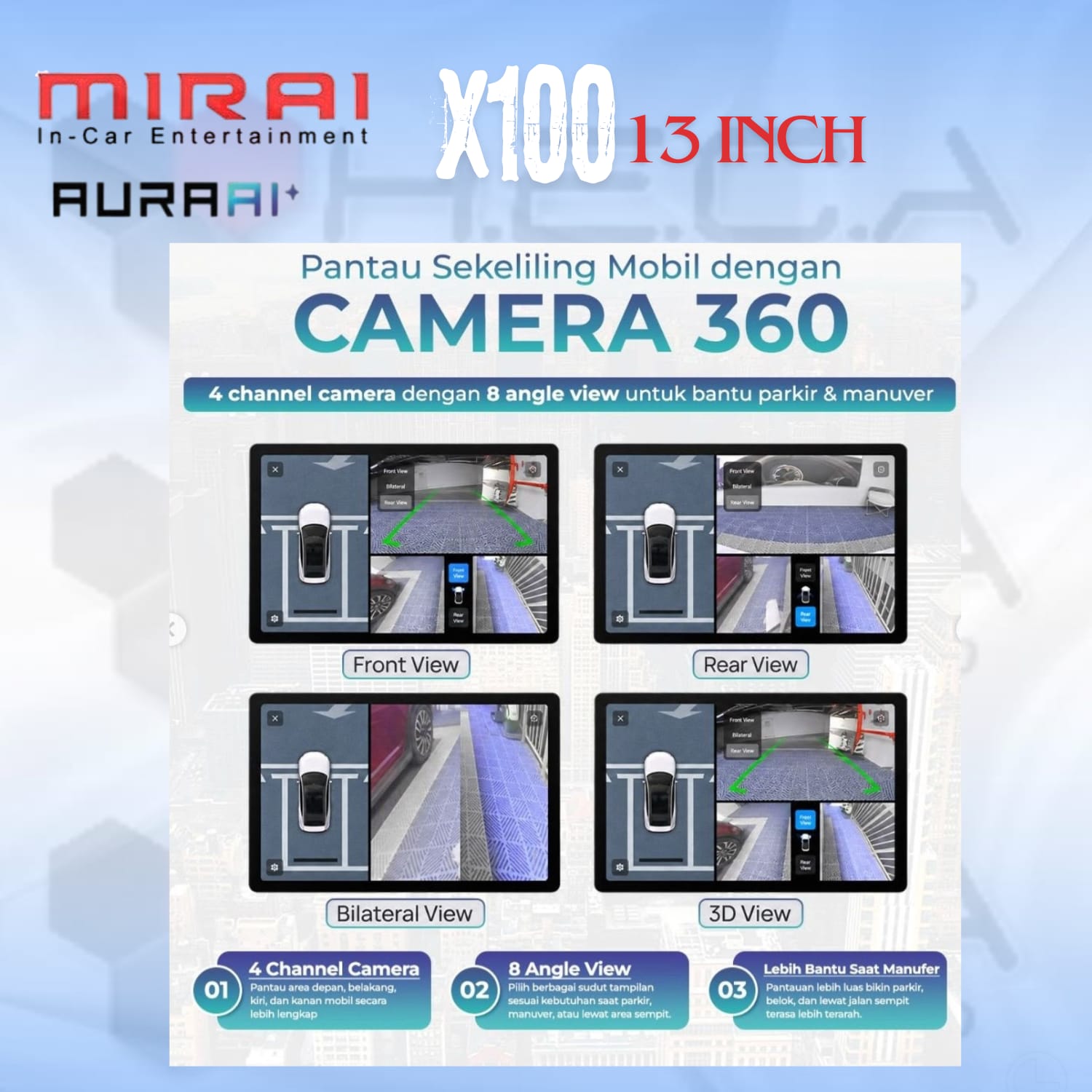 MIRAI AURA AI+ X100 13" Inch 8/256 GB Head Unit Android 2K AI Tape TV Mobil 8+256 GB + Camera ADAS - Image 3